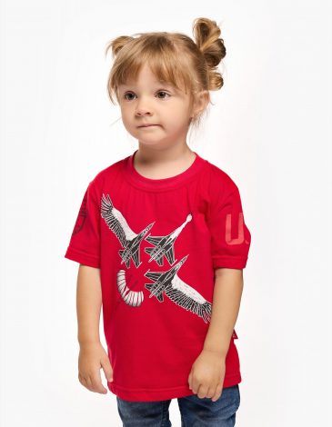 Kids T-Shirt Stork. Color red. .