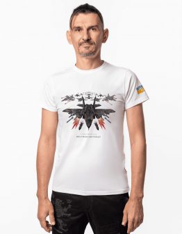 Men's T-Shirt #Buymeafighterjet. Color off-white. .