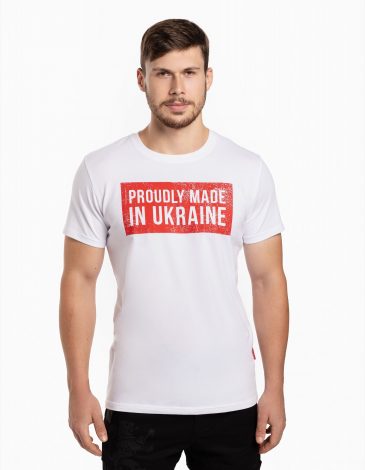 Men's T-Shirt Proudly Made In Ukraine. Color white. 1.