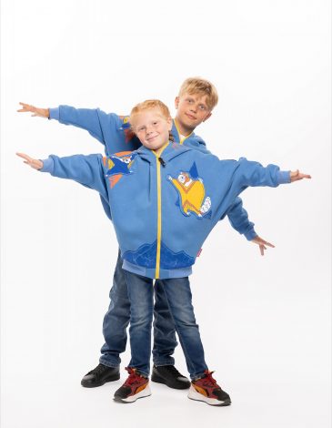 Kids Hoodie Flying Squirrel. Color denim. .