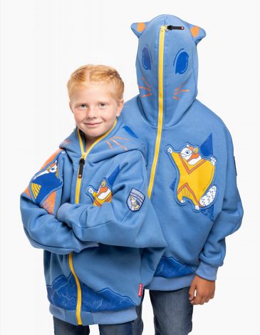 Kids Hoodie Flying Squirrel. Color denim. .