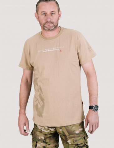 Men's T-Shirt To Belive And To Win. Color sand. .