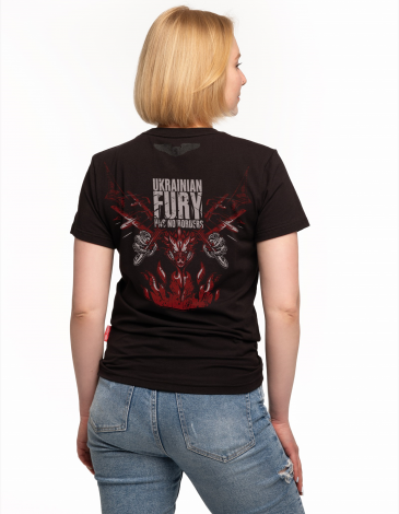 Women's T-Shirt Ukrainian Fury. Color black. 1.